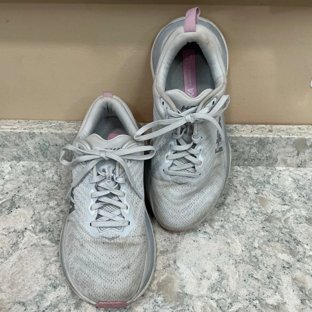 Hoka Running Shoes Gaviota 5 Size 8 Silver Pink Stability Sneakers 1134235